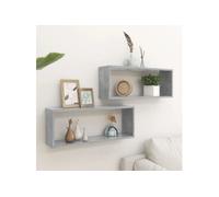 vidaXL Étagères Murales Cube 2 pcs, Supports Suspendus, Tablettes Flottantes, Meubles de Salon Salle de Séjour, Gris Béton Bois d'Ingénierie