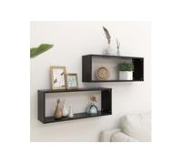 Vidaxl Étagères Cube Murales 2 Pcs Noir 60x15x23 Cm Aggloméré Noir