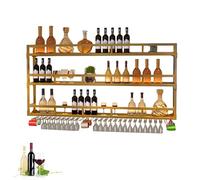 Étagères murales de Bar à vin en métal montées avec Support de Verre à vin Suspendu Étagère d’Affichage de Bouteilles d’Alcool avec lumière LED Mini Bar Supports de Rangement pour Bouteilles