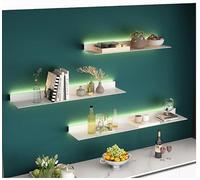 Étagères murales en acier inoxydable avec lumière chaude LED, étagères murales flottantes émettant de la lumière noir/blanc/or, présentoir éclairé en métal for une utilisation multi-gamme ( Color : Wh