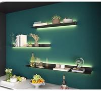 Étagères murales en acier inoxydable avec lumière chaude LED, étagères murales flottantes émettant de la lumière noir/blanc/or, présentoir éclairé en métal for une utilisation multi-gamme ( Color : Bl