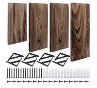 Étagères Murales - Ensemble Rectangulaire De 4 Pièces En Bois De Paulownia Brun Épais | Présentoir Mural À Étagère Flottante | Décor De Rangement En Bois Rustique Pour Salon, Chambre À Coucher Et