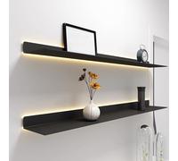 Étagères murales flottantes à DEL - Étagère en métal avec lumière intégrée, étagère murale de 61 cm pour salon, chambre à coucher, bureau - Solution de décoration noire élégante