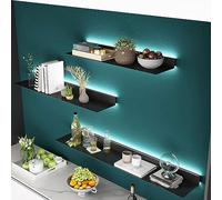 Étagères murales flottantes avec LED, étagère de rangement murale sur le côté plaque d'acier, étagères de rangement murales en métal pour la maison, le bureau, le bar commercial, noir, 60 x 20 x 6 cm