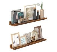Vasagle Lot De 2 Étagères Murales Flottantes, 60 Cm De Large, Bords Surélevés Pour Cadres Photo, Décoration, Épices, Salon, Cuisine, Bureau À Domicile, Marron Rustique