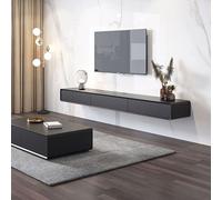 Étagères murales flottantes modernes noires avec 3 portes rabattables, grand banc de rangement pour salon, petite maison, divertissement, console média, centre (160 x 25 x 37 cm)