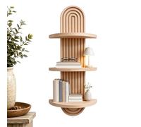 Étagères murales flottantes ovales à 3 niveaux en bois, style bohème | Présentoir mural ovale à trois étages en bois style bohème rustique pour économiser de l'espace pour plantes, livres