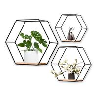 Étagères murales hexagonales en métal noir, lot de 3, étagères suspendues pour décoration murale