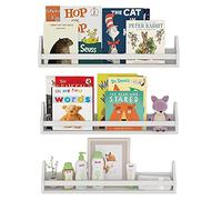 Étagères murales pour chambre d'enfant - 3 étagères - Blanc - Longue couronne moulée, étagères flottantes pour chambre de bébé et d'enfant, organisateur de livres, support de rangement pour jouets, CD, moniteur de bébé