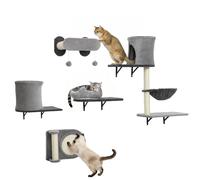 Étagères murales pour chat - arbre à chat mural - PawHut - 5 pièces, 2 niches, hamac, plateformes, griffoirs en sisal - gris