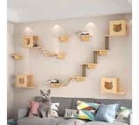 Étagères murales pour chat - Meuble mural d'intérieur pour chat avec perchoirs et marches, planches en bois robuste pour niche à chat