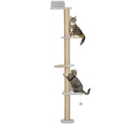 Étagères murales pour chat - PawHut - 4 plateformes d'escalade, poteau à griffer - panneau de particules - 48x21x180cm - gris clair