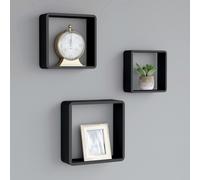 vidaXL Etagères Murales sous Forme de Cube 3 pcs Etagères Flottantes Etagères Suspendues Organisateur Unité Murale Intérieur Noir MDF Noir G
