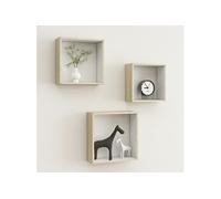 vidaXL Etagères Murales sous Forme de Cube 3 pcs Etagères Suspendues Etagères Flottantes Salon Salle de Séjour Maison Intérieur Blanc et Chêne Sonoma
