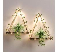 Étagères murales suspendues à bandes LED de lierre artificiel, étagère macramé pour chambre à coucher, salle de bain, salon, cuisine, étagères suspendues en bois pour plantes murales, décoration (pile