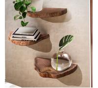 Étagères Murales - WOHNLING - Lot de 3 - Bois d'Acacia Massif - Design Contemporain - 49,5x26x4,5 cm