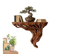Étagères suspendues à d'arbre rétro - Étagère de rangement murale épaisse, présentoir décoratif | Cadre photo pour livre, jardinière, organisateur, salon, salle de bain, cuisine, pépinière