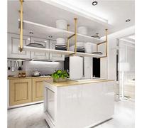 Étagères suspendues au plafond, étagère de décoration murale, étagère de rangement flottante en bois pour bars de cuisine, support à casseroles doré à 2 niveaux, support à vin, supports pour plantes (