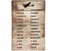 Étain Mural Signe Code Alphabet Phonétique De L'Aviation Métal Mur Affiche Unique Mur Fer Peinture Plaque Décorative Sign Metal Poster Pour Salon, Garage, Maison 30x40cm