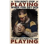 Étain Mural Signe Les Joueurs De Rugby Que Vous N'Arrêtez Pas De Jouer Quand Vous Vieillissez Métal Peinture Décorative Tin Sign Metal pour Bar, Salon, Garage 20x30cm