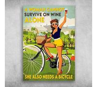 Étain Signe Fille Faisant Du Vélo Et Du Vin Une Femme Ne Peut Pas Survivre Uniquement Avec Du Vin, Elle A Aussi Besoin D'Un Vélo Metal Sign Plaque Rétro Métallique Panneau Pour Décoration,20X30cm