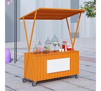 Étal De Marché Chariot Alimentaire Portable avec Auvent Rayé, Chariot À Snacks De Rue Sur Roulettes, Tente D'événement Extérieure Pour Jardin De Terrasse De Marché(Orange)