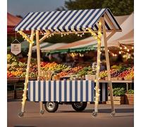 Étal De Marché Chariot Alimentaire Portable avec Auvent Rayé, Chariot alimentaire mobile à 4 roues, Présentoir De Marché Aux Fleurs, Kiosque pliable(Green3,120cm/47.2in)