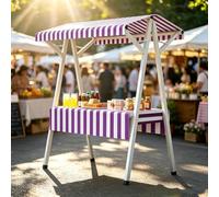 Étal de Marché Extérieur avec Auvent Rayé, Stand d'exposition Pliable à Cadre Tout Acier, Stand de Marché Portable pour Paysans, Nocturnes et Festivals(Purple,190cm)