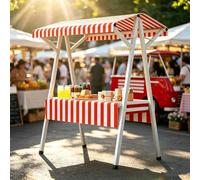 Étal de Marché Extérieur avec Auvent Rayé, Stand d'exposition Pliable à Cadre Tout Acier, Stand de Marché Portable pour Paysans, Nocturnes et Festivals(Red,160cm)