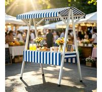 Étal de Marché Extérieur avec Auvent Rayé, Stand d'exposition Pliable à Cadre Tout Acier, Stand de Marché Portable pour Paysans, Nocturnes et Festivals(Blue,160cm)