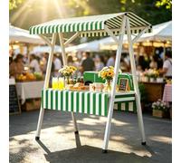 Étal de Marché Extérieur avec Auvent Rayé, Stand d'exposition Pliable à Cadre Tout Acier, Stand de Marché Portable pour Paysans, Nocturnes et Festivals(Green,110cm)