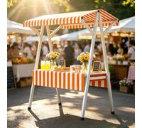 Étal de Marché Extérieur avec Auvent Rayé, Stand d'exposition Pliable à Cadre Tout Acier, Stand de Marché Portable pour Paysans, Nocturnes et Festivals(Orange,190cm)