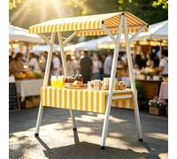 Étal de Marché Extérieur avec Auvent Rayé, Stand d'exposition Pliable à Cadre Tout Acier, Stand de Marché Portable pour Paysans, Nocturnes et Festivals(Yellow,160cm)