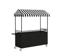 Étal de Marché Mobiles à Vendre, Baraque de Marché en Fer avec Toit Rayé, Stand Portable de Présentation Alimentaire pour Street Food et Événements(Black,47x24x79in/120x60x200cm)