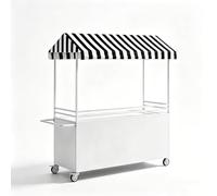 Étal de Marché Mobiles à Vendre, Baraque de Marché en Fer avec Toit Rayé, Stand Portable de Présentation Alimentaire pour Street Food et Événements(White,47x24x79in/120x60x200cm)