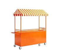 Étal de Marché Mobiles à Vendre, Baraque de Marché en Fer avec Toit Rayé, Stand Portable de Présentation Alimentaire pour Street Food et Événements(Orange,47x24x79in/120x60x200cm)