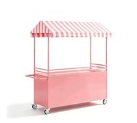 Étal de Marché Mobiles à Vendre, Baraque de Marché en Fer avec Toit Rayé, Stand Portable de Présentation Alimentaire pour Street Food et Événements(Pink,47x24x79in/120x60x200cm)