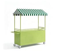 Étal de Marché Mobiles à Vendre, Baraque de Marché en Fer avec Toit Rayé, Stand Portable de Présentation Alimentaire pour Street Food et Événements(Green,55x24x79in/140x60x200cm)