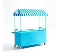 Étal de Marché Mobiles à Vendre, Baraque de Marché en Fer avec Toit Rayé, Stand Portable de Présentation Alimentaire pour Street Food et Événements(Blue,47x24x79in/120x60x200cm)
