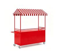 Étal de Marché Mobiles à Vendre, Baraque de Marché en Fer avec Toit Rayé, Stand Portable de Présentation Alimentaire pour Street Food et Événements(Red,55x24x79in/140x60x200cm)