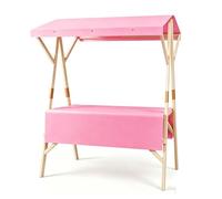 Étal de Marché Pliable, Chariot de Vente Extérieur avec Auvent, Stand de Marché Mobile en Bois Portable à Roulettes pour Événements Extérieurs, Marchés et Restauration de Rue(Pink,150cm/59")