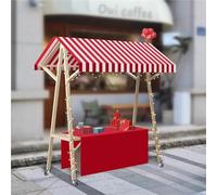 Étal de marché Stand De Marché Portable En Bois Pour Vendeurs En Extérieur, Kiosque Pliable Avec Auvent Pour Hot-dogs, Glaces Et Aliments(Red,150x60cm/59x23.6in)