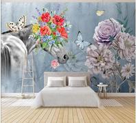 Etalon D'Art Belles Fleurs Papillons Papier Peint 3D Installation Facile Intissé Tapisserie Bureau Salon Canapé Chambre Décoration Murale-350cm×256cm