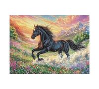 Étalon Noir dans Le Champ 500 Pièces Puzzle Amateur d'art en Carton Anti-Déchirure Haute Qualité Compagnon Animal de Compagnie Mignon Difficile Niveau Expert Décoration Murale Idée Cadeau Anniversair