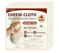 Etamine Alimentaire 50x50cm Grade 100 Fine Non Blanchi Tissu Mousseline Alimentaire Réutilisable pour Filtre Jus Yogourt Fromag Laits Végétaux Soupes Yaourts (Cheese Cloths) (4 Pcs)