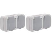 Étanche Double Prise 2P+T gris (Lot de 2)