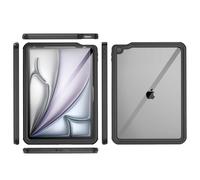 Étanche Étui Pour Ipad Air 6ème 11 Pouces 2024 M2/5ème 2022/4ème Génération 2020 10.9 Ip68 Clair Avec Support De Pâte, Lanière De Protection D'écran 360 Pleine Couverture Corps À - Noir