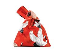 Étanche Mode Art Japonais Kimono Motif Poignet Sac Fourre-Tout Sac À Main Noeud Pochette Portefeuille Portable Bourse pour Femmes (Red Crane)
