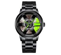 étanche montre Montre-bracelet à quartz tendance for homme avec bracelet en acier et cuir, style moyeu de roue noir, idéale for les tenues formelles et décontractées. cadeau montre(Groen,Steel belt)