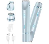 Étanche Rasoir Electrique Femme 2-en-1 Double Tête Tondeuse Intime pour Bikini, Get Smooth Easily Skin - pour Le Visage, Le Haut, Le Menton, Les Aisselles, Les Jambes (Bleu)